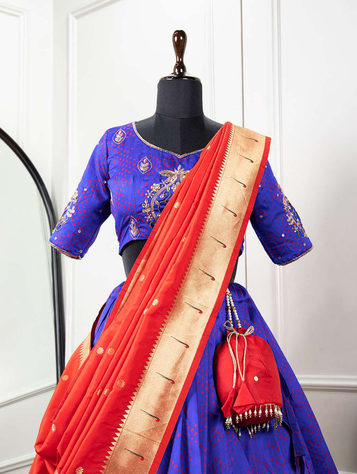 Royal Blue Indian Tradition with Paithani Lehenga Choli - PAHRAVA