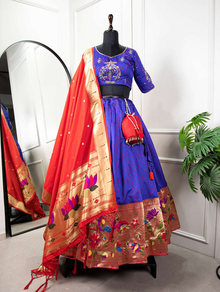 Royal Blue Indian Tradition with Paithani Lehenga Choli - PAHRAVA