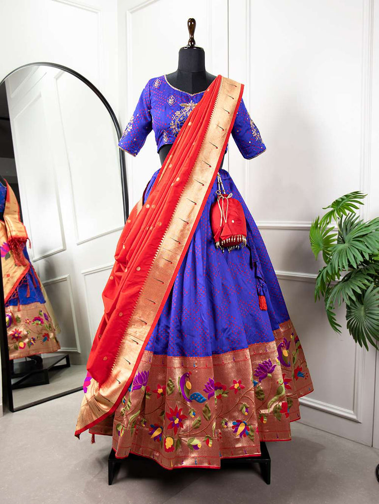 Royal Blue Indian Tradition with Paithani Lehenga Choli - PAHRAVA