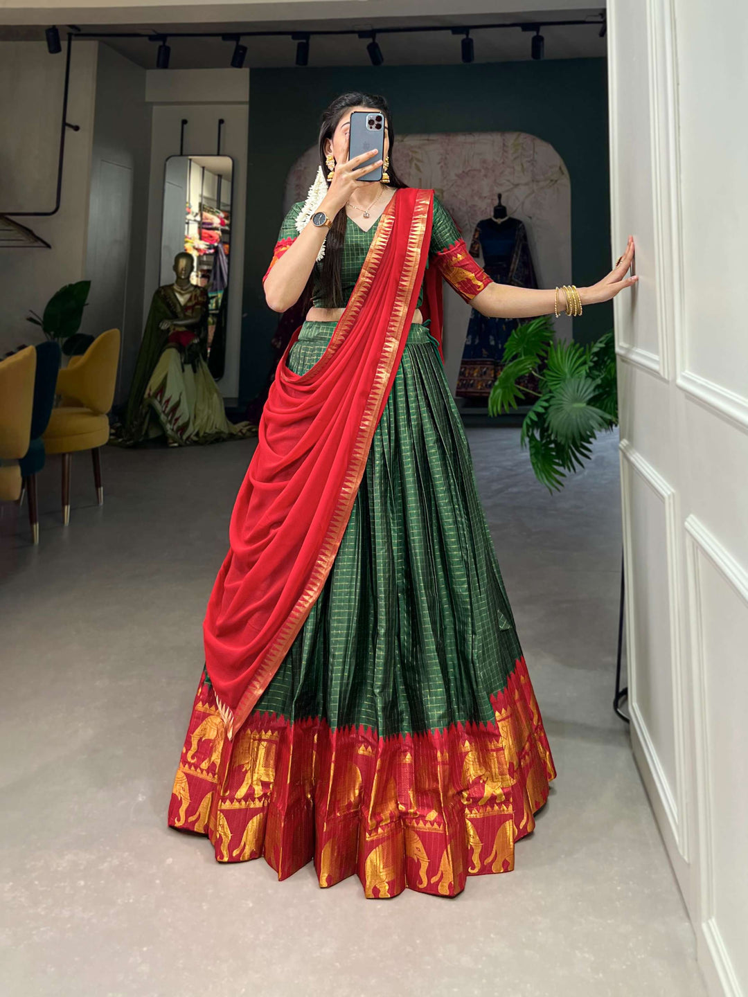 Spring Green Poly Cotton Lehenga Choli - PAHRAVA