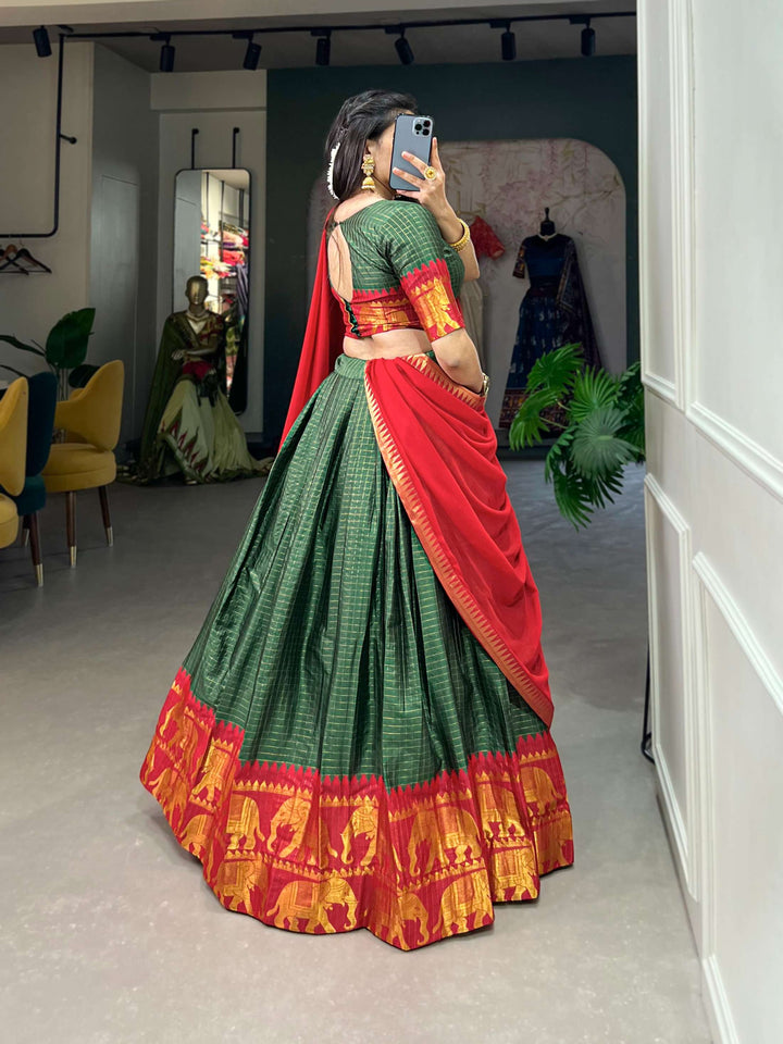 Spring Green Poly Cotton Lehenga Choli - PAHRAVA