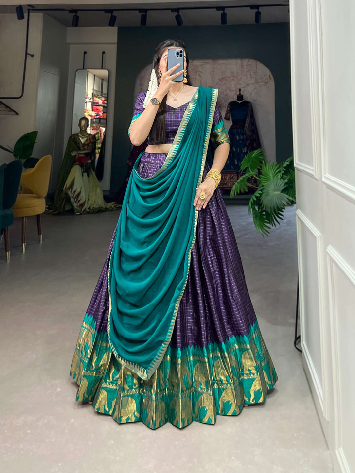 Navy Blue Poly Cotton Lehenga Choli - PAHRAVA