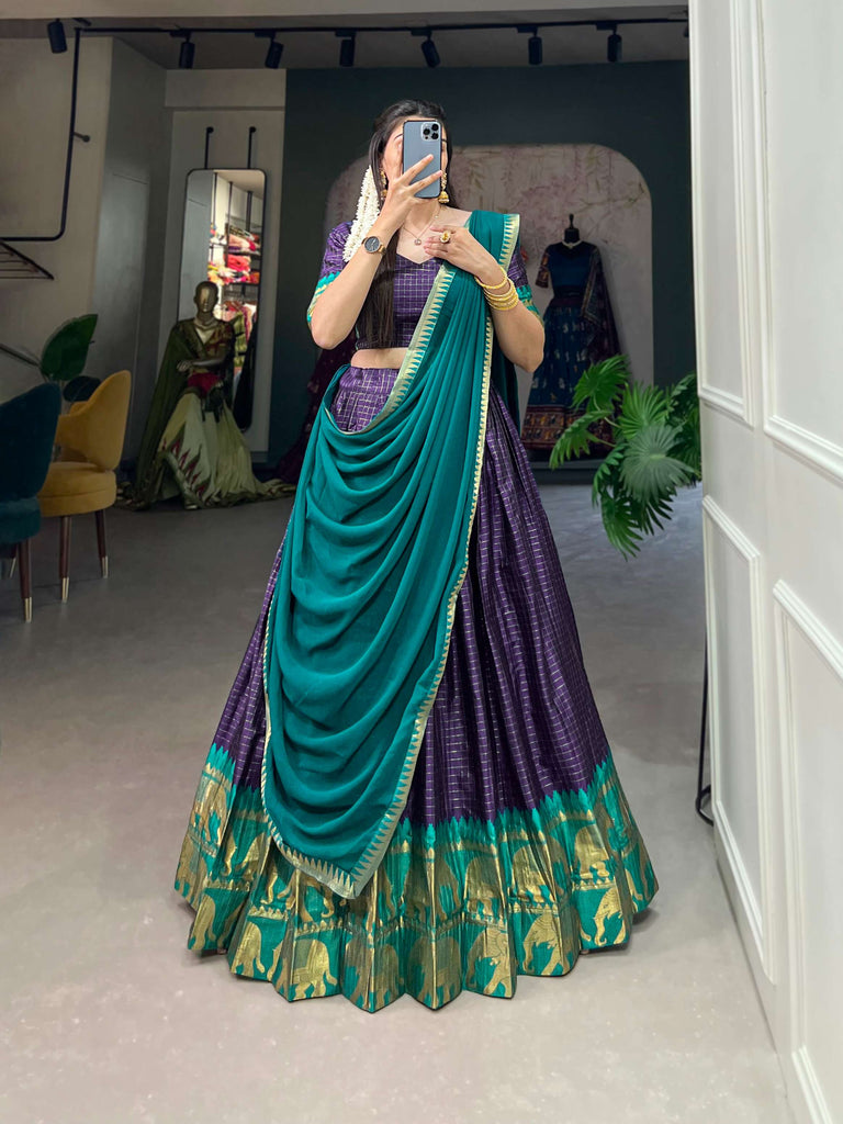 Navy Blue Poly Cotton Lehenga Choli - PAHRAVA