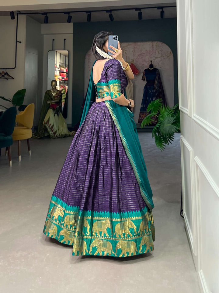 Navy Blue Poly Cotton Lehenga Choli - PAHRAVA