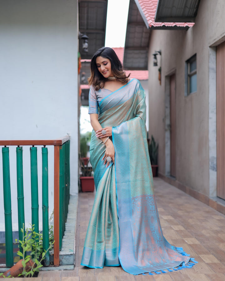 Sky blue luxury kanjivaram silk saree - PAHRAVA