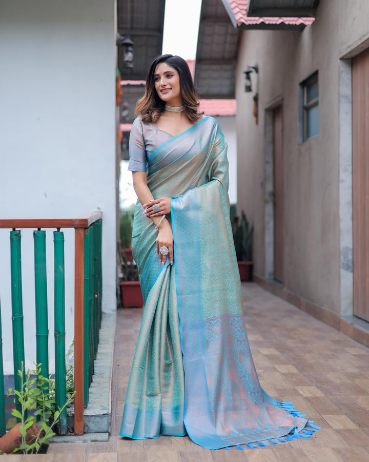 Sky blue luxury kanjivaram silk saree - PAHRAVA