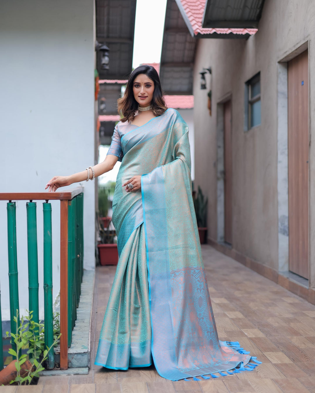 Sky blue luxury kanjivaram silk saree - PAHRAVA