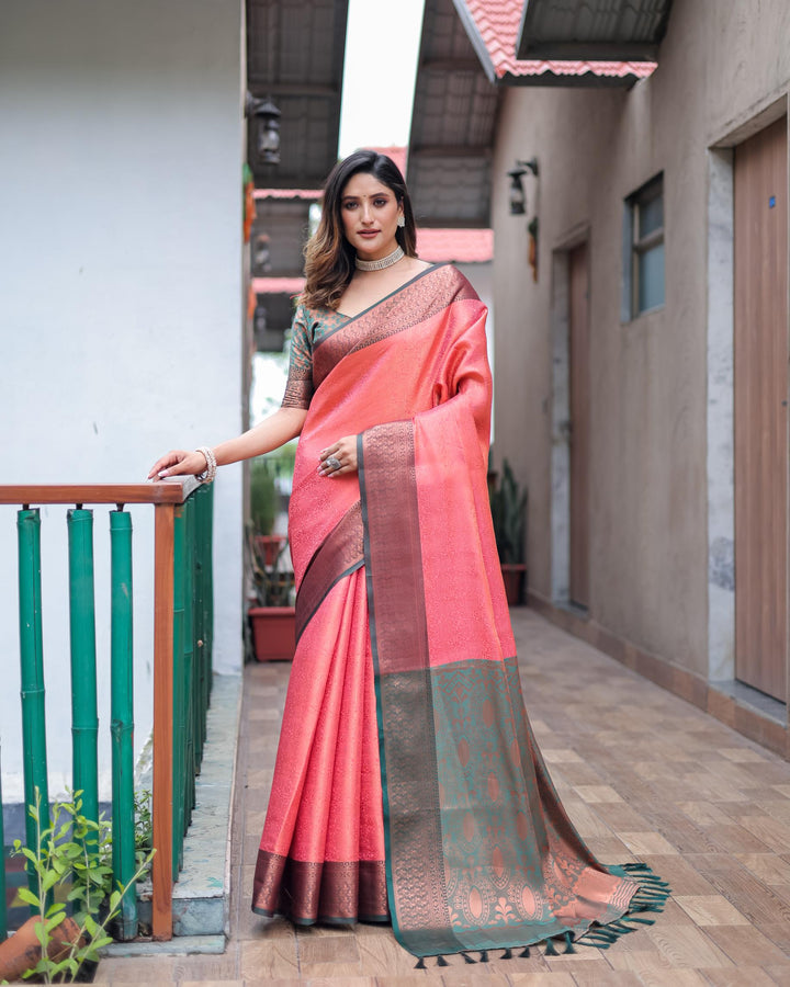 peach luxury kanjivaram silk saree - PAHRAVA