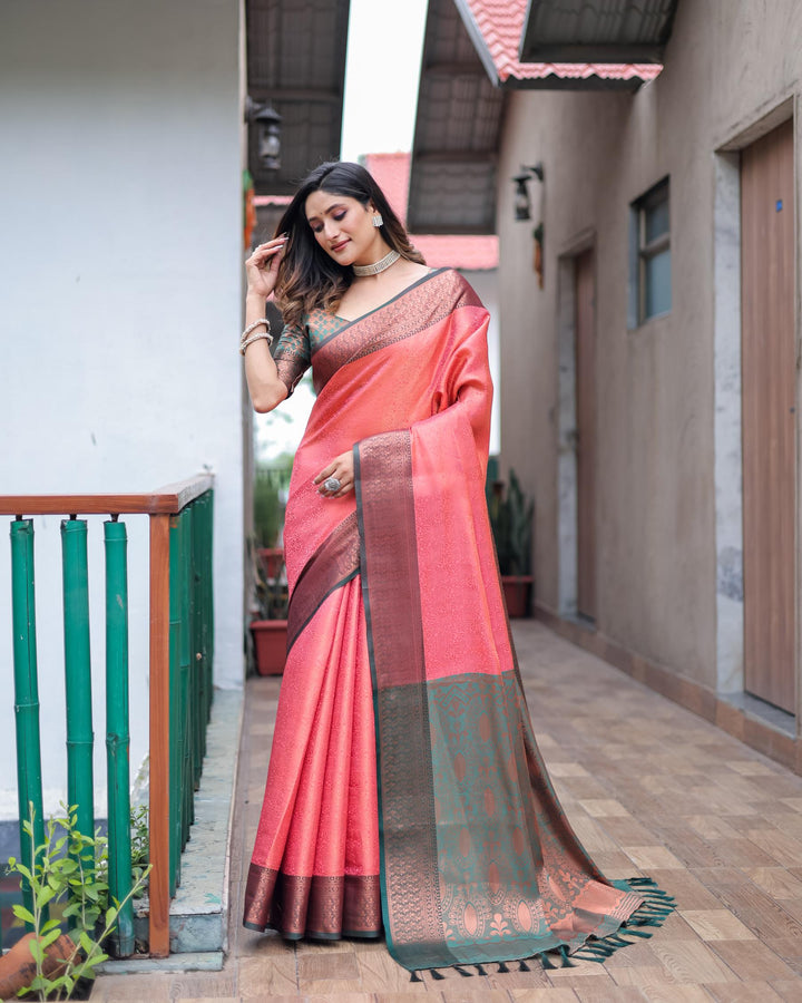 peach luxury kanjivaram silk saree - PAHRAVA