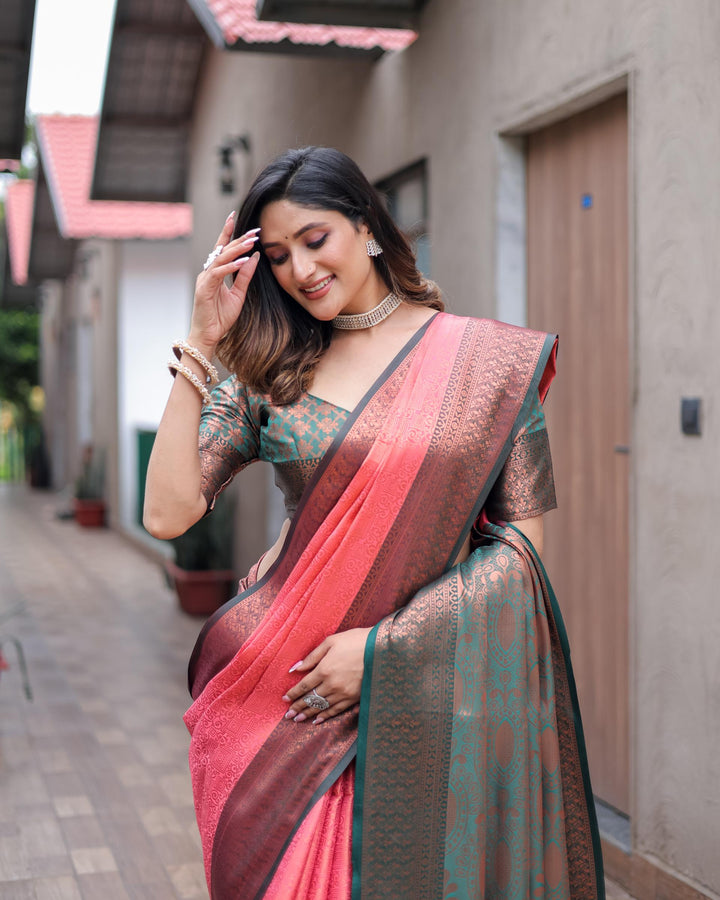 peach luxury kanjivaram silk saree - PAHRAVA