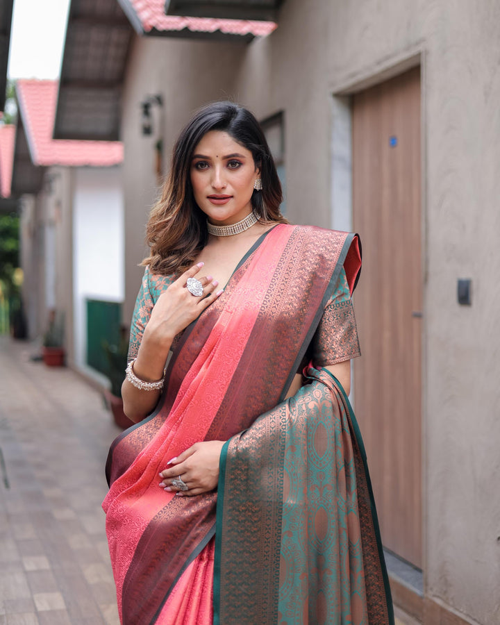 peach luxury kanjivaram silk saree - PAHRAVA