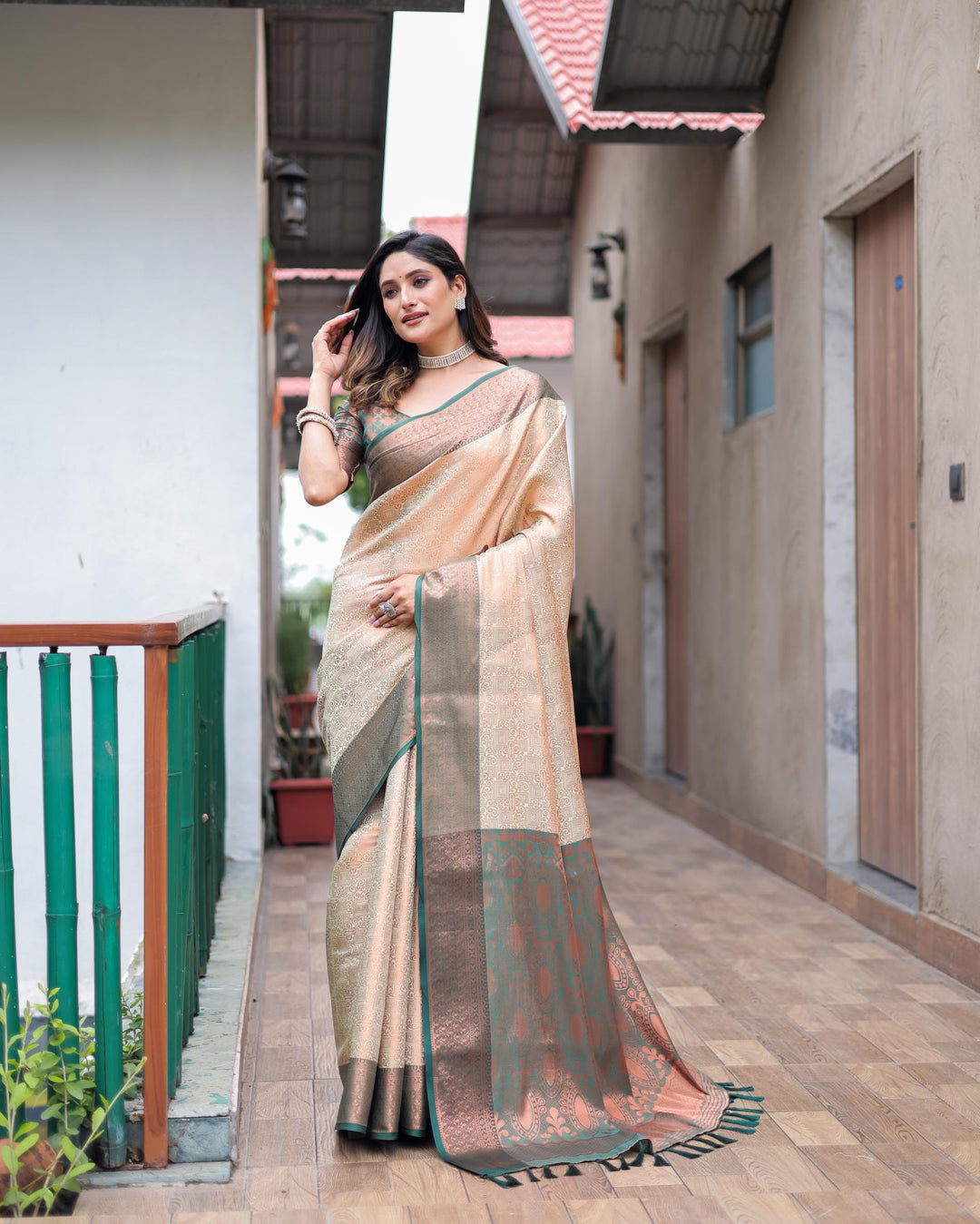 Caramel cream luxury kanjivaram silk saree - PAHRAVA