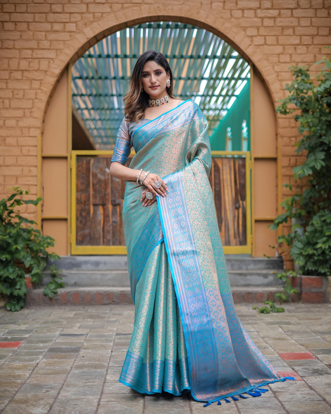 Fresh blue luxury kanjivaram silk saree - PAHRAVA