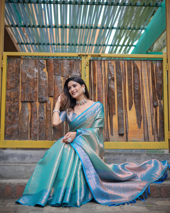 Fresh blue luxury kanjivaram silk saree - PAHRAVA