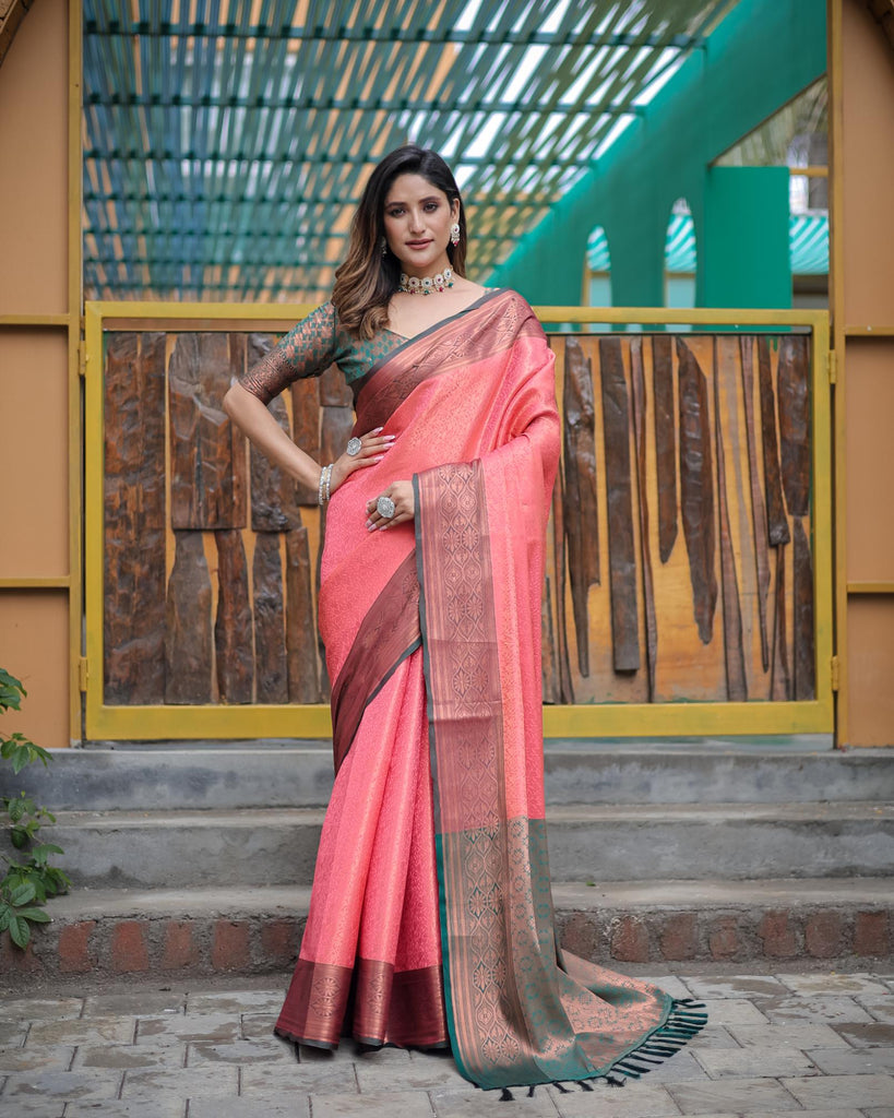 Plum peach luxury kanjivaram silk saree - PAHRAVA