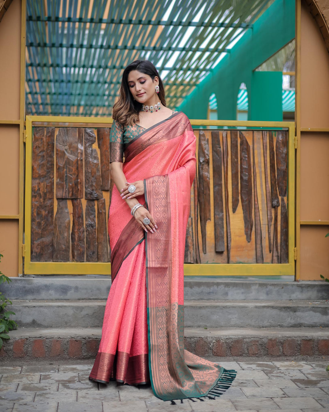 Plum peach luxury kanjivaram silk saree - PAHRAVA