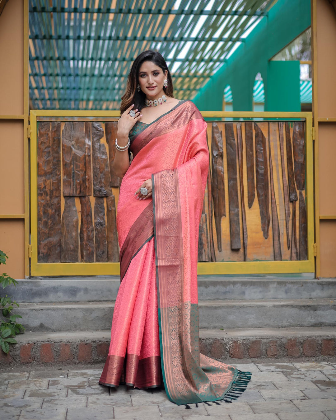 Plum peach luxury kanjivaram silk saree - PAHRAVA