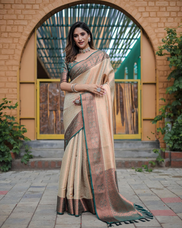 Classy cream luxury kanjivaram silk saree - PAHRAVA