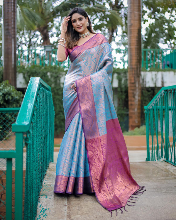 Light blue luxury kanjivaram silk saree - PAHRAVA