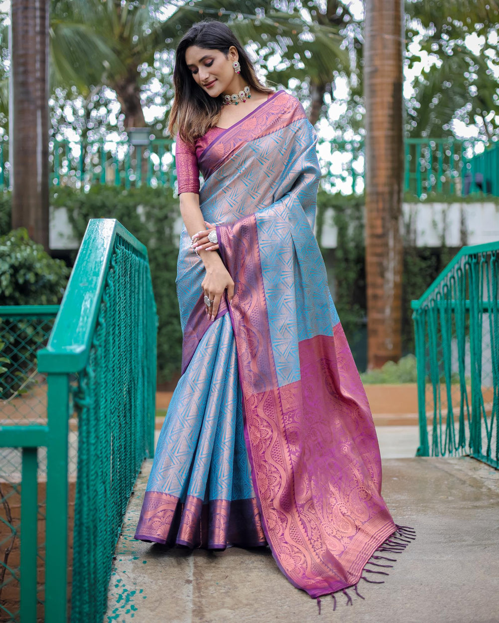 Light blue luxury kanjivaram silk saree - PAHRAVA