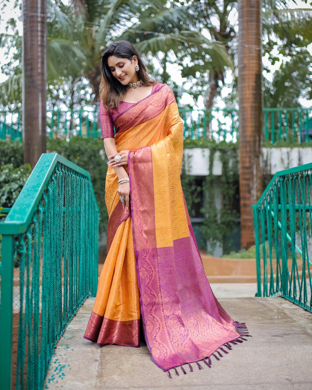 Light orange luxury kanjivaram silk saree - PAHRAVA