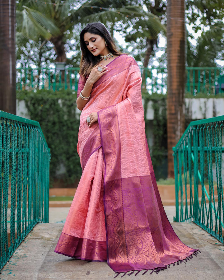 Pale pink luxury kanjivaram silk saree - PAHRAVA