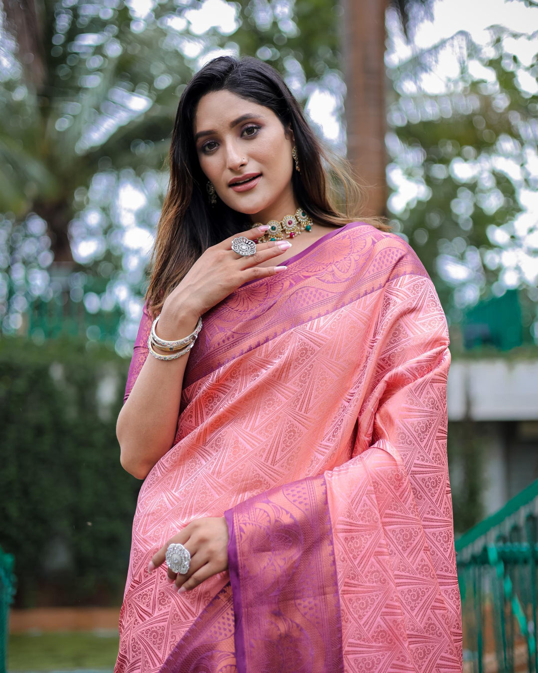 Pale pink luxury kanjivaram silk saree - PAHRAVA