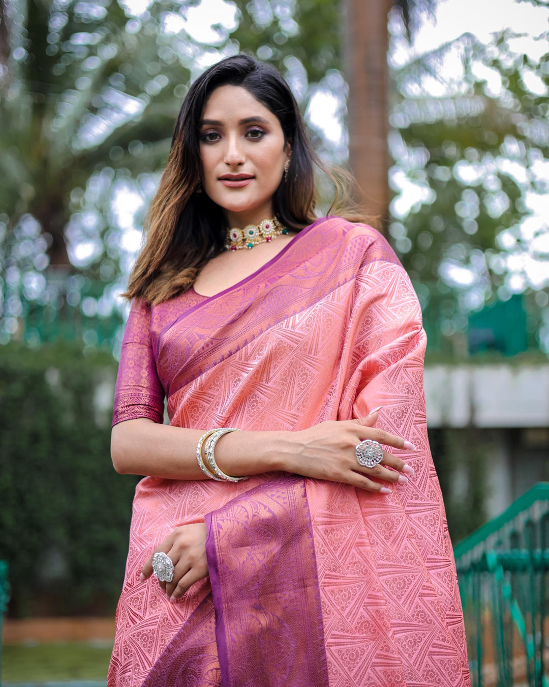 Pale pink luxury kanjivaram silk saree - PAHRAVA