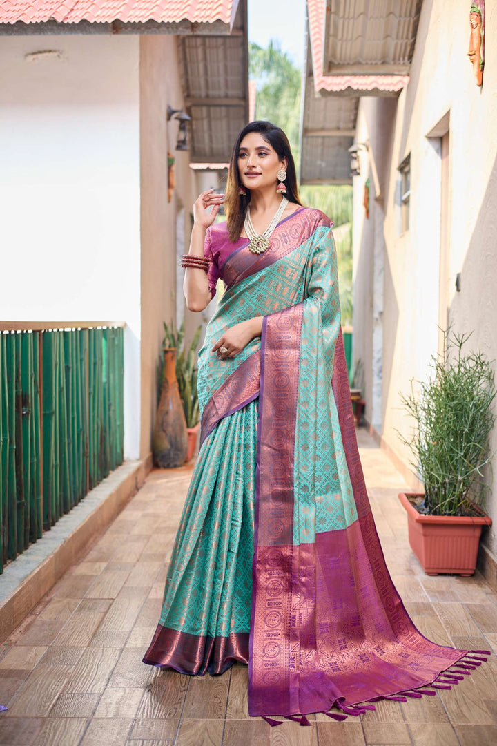 Tea blue pattu kanjivaram silk saree - PAHRAVA