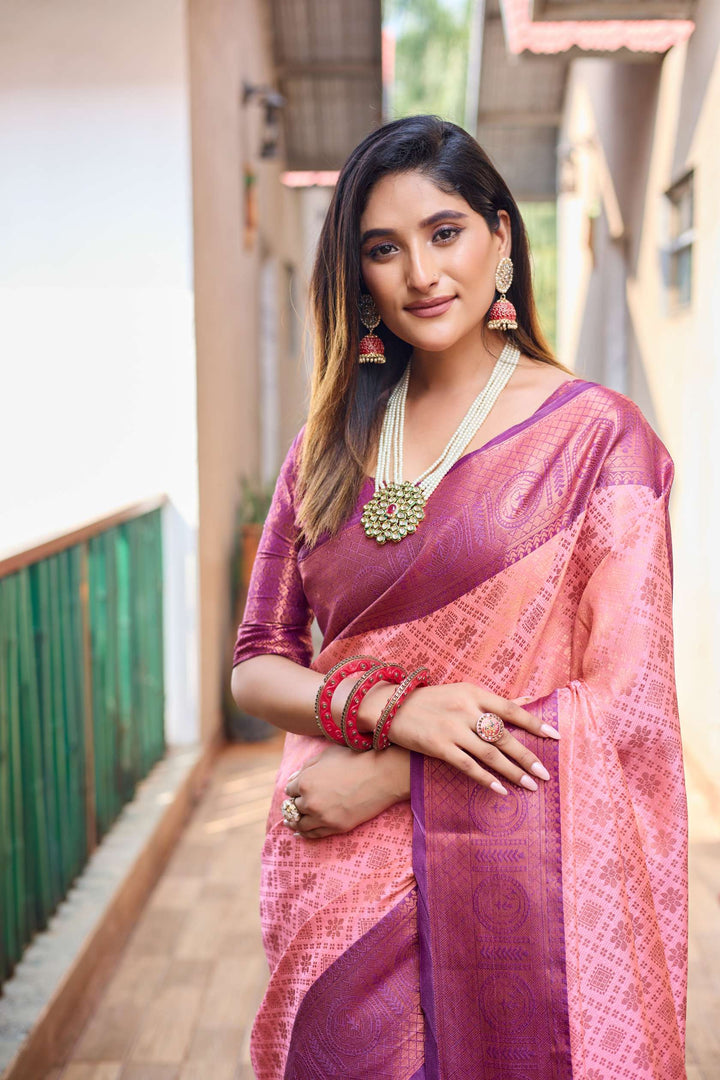 Rose pink pattu kanjivaram silk saree - PAHRAVA