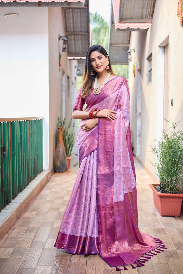 Lavender pattu kanjivaram silk saree - PAHRAVA