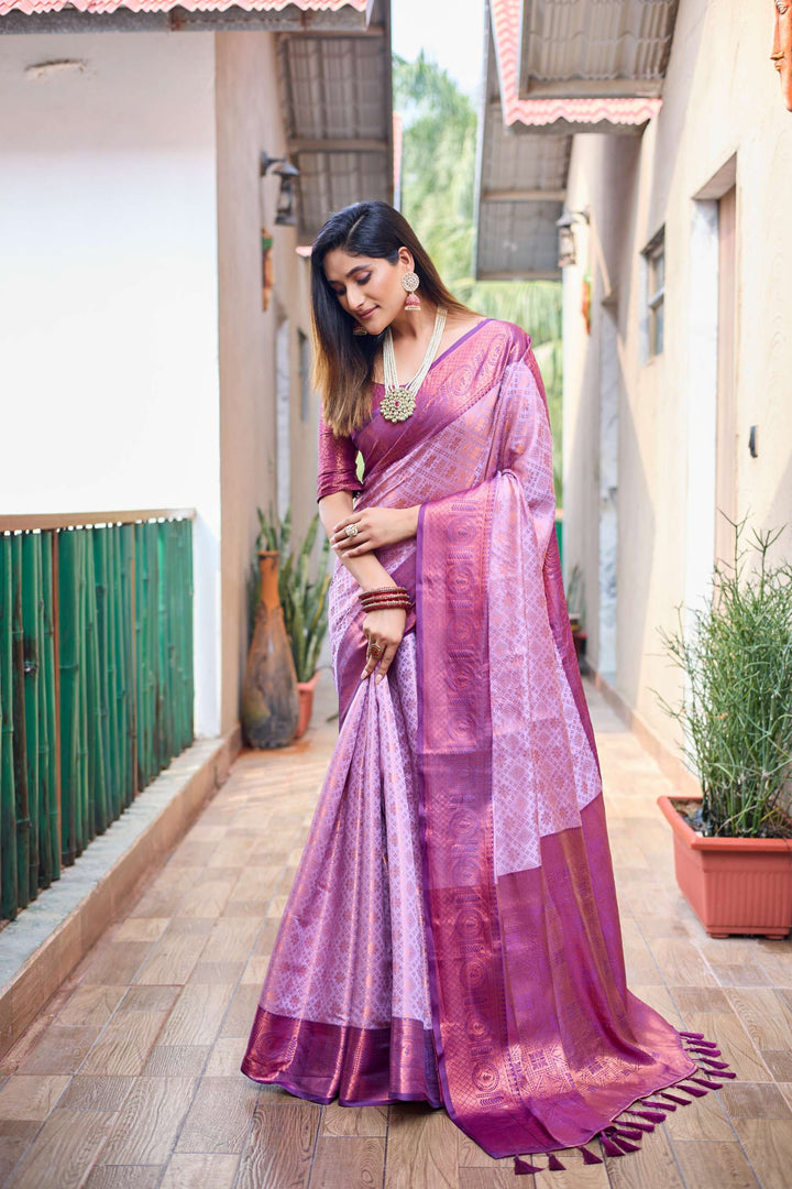 Lavender pattu kanjivaram silk saree - PAHRAVA