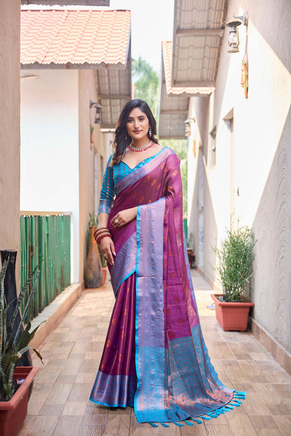 Deep lavender kanchi silk saree - PAHRAVA