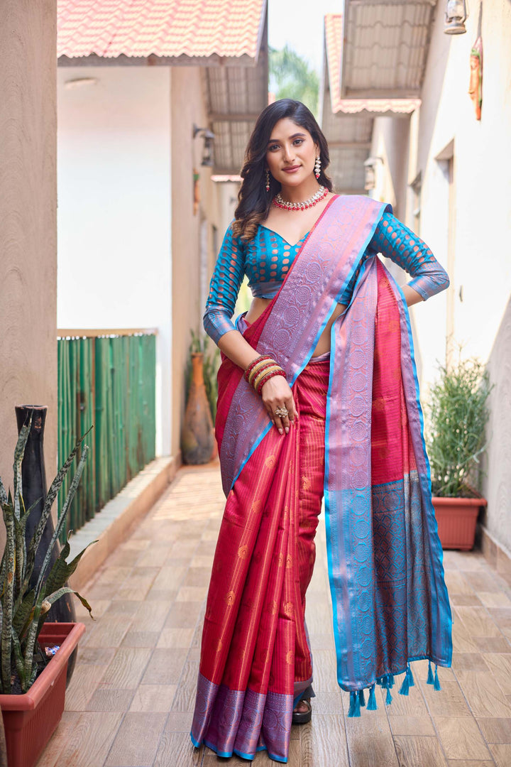 Rose pink kanchi silk saree - PAHRAVA