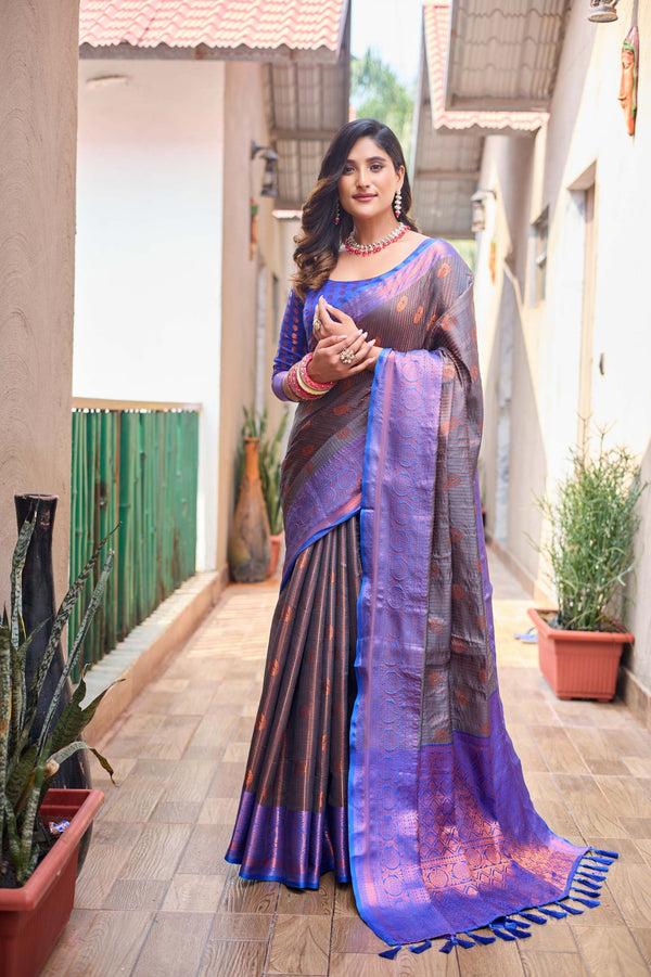 Royal blue kanchi silk saree - PAHRAVA