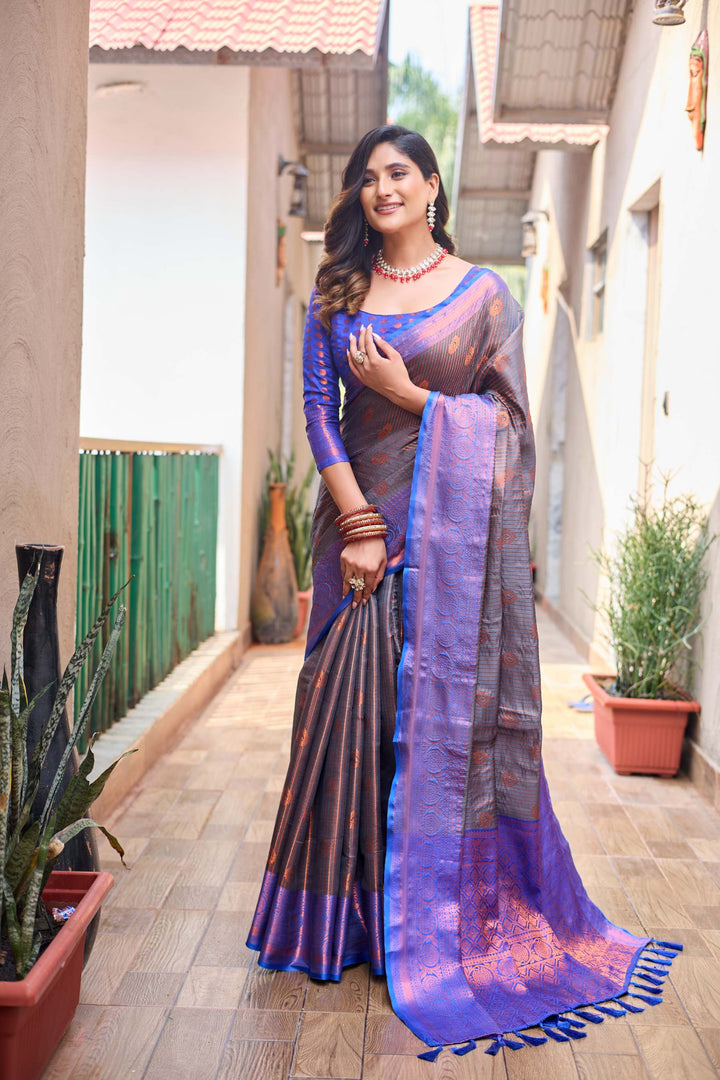 Royal blue kanchi silk saree - PAHRAVA