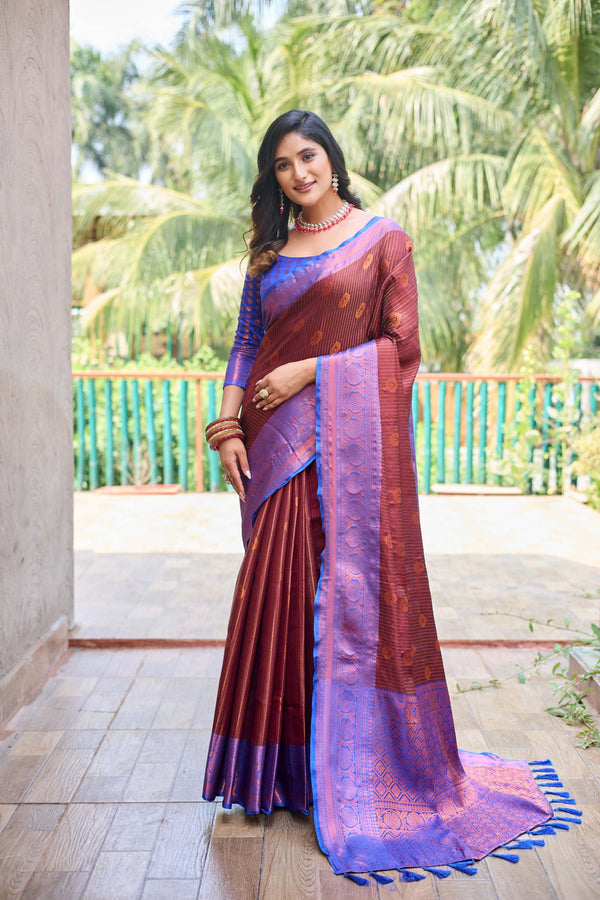 Dusk brown kanchi silk saree - PAHRAVA