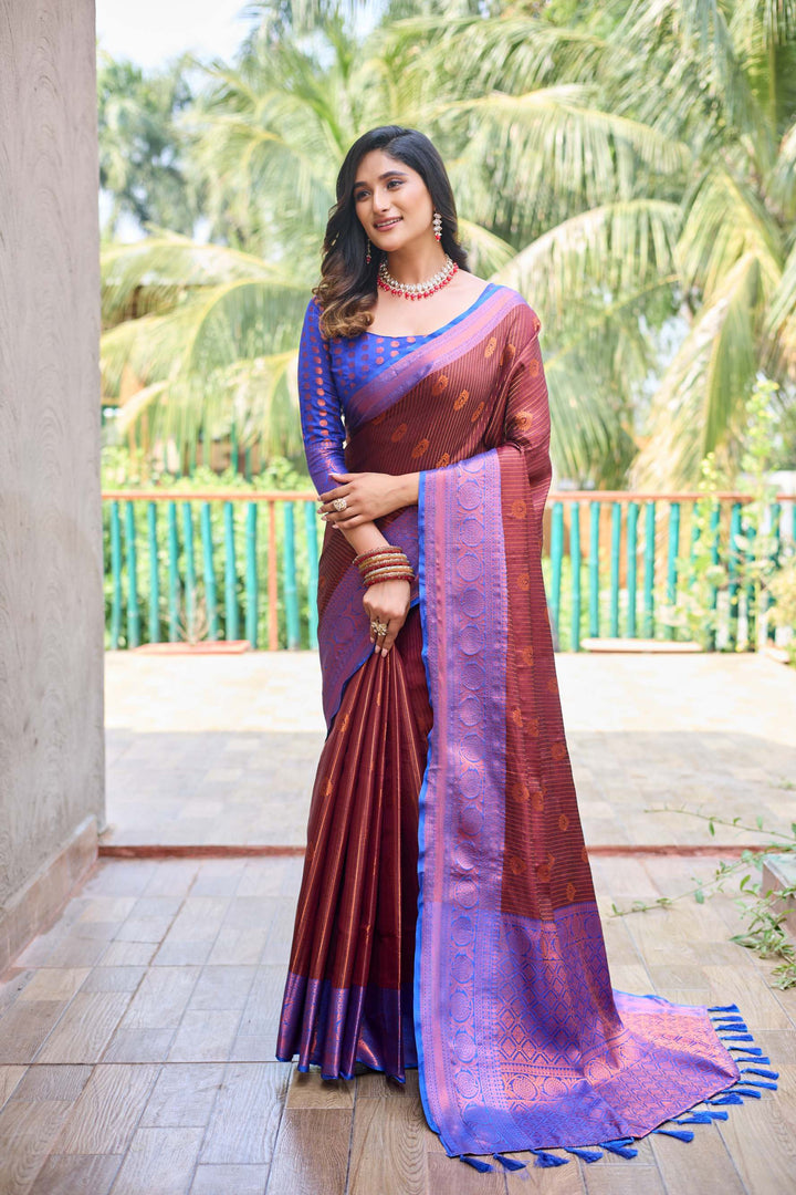 Dusk brown kanchi silk saree - PAHRAVA