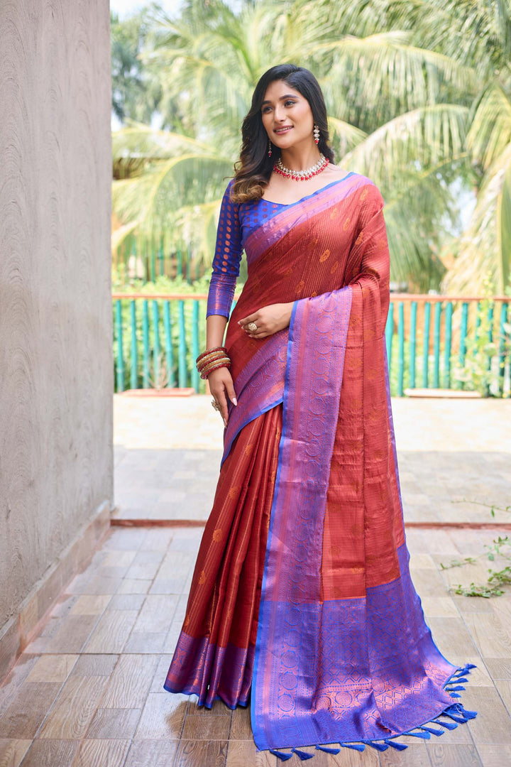 Peach kanchi silk saree - PAHRAVA