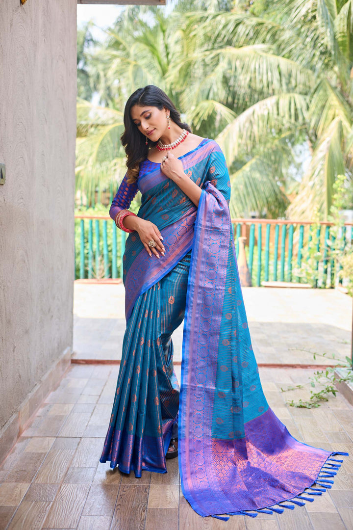 Sea blue kanchi silk saree - PAHRAVA