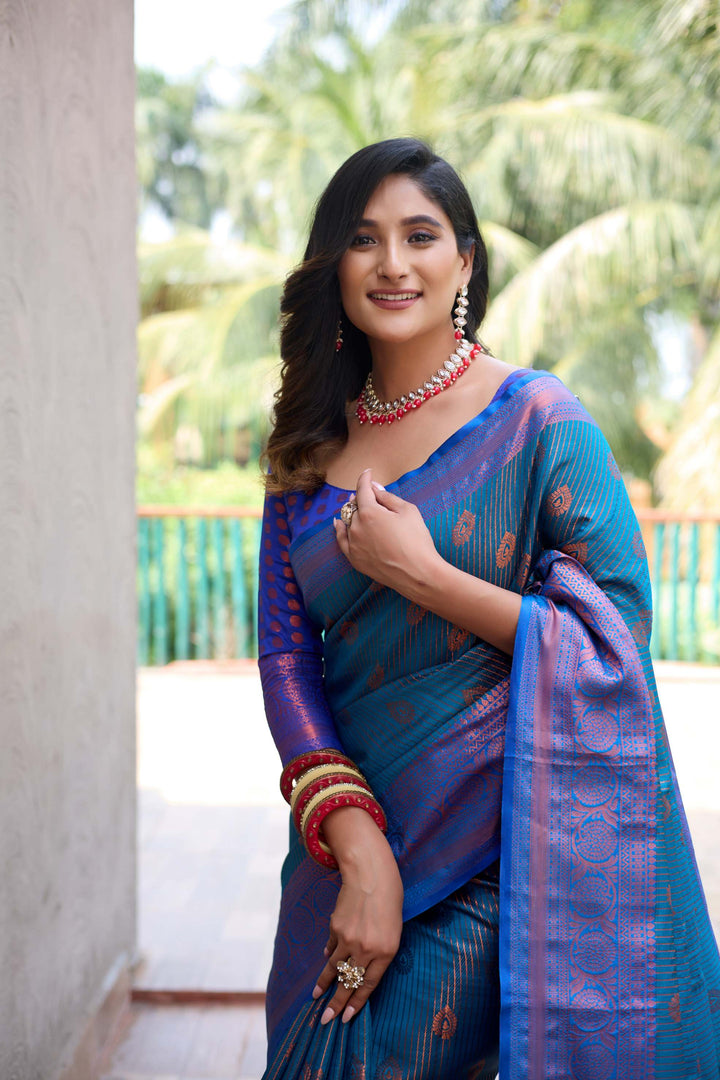 Sea blue kanchi silk saree - PAHRAVA