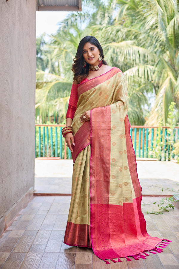 Caramel cream kanchi silk saree - PAHRAVA