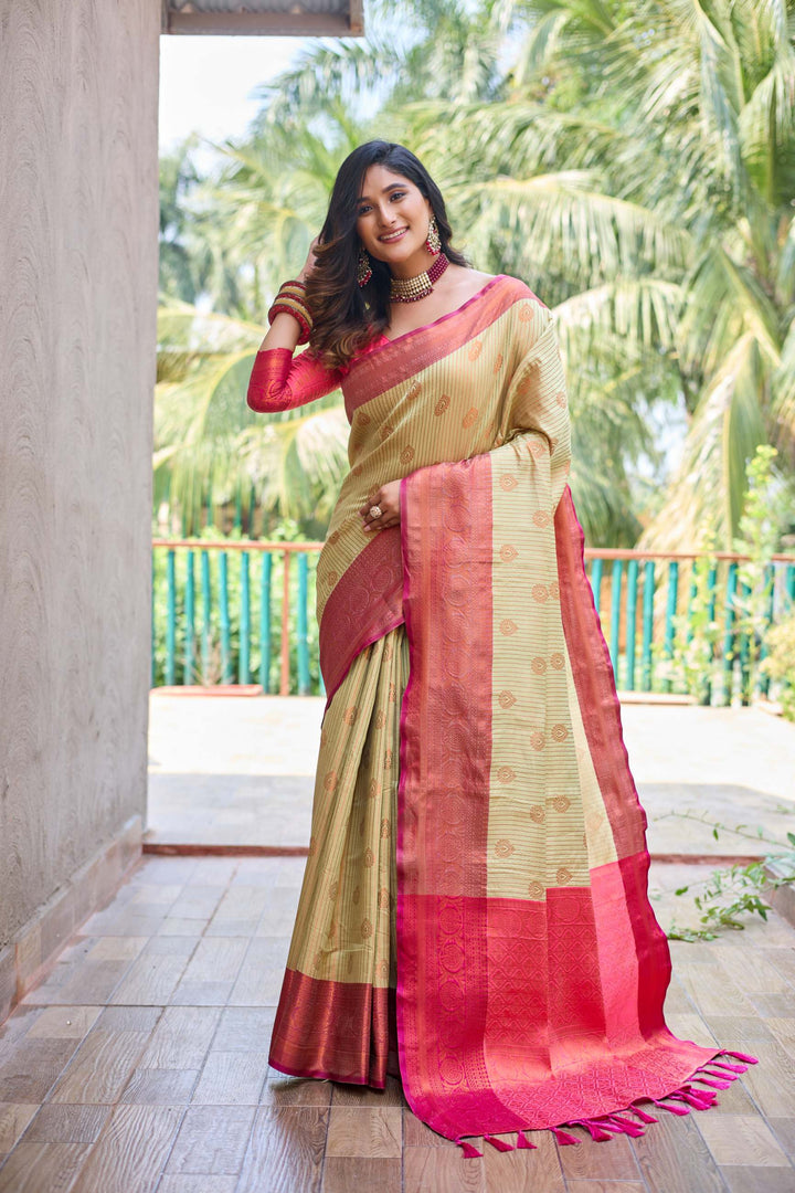 Caramel cream kanchi silk saree - PAHRAVA