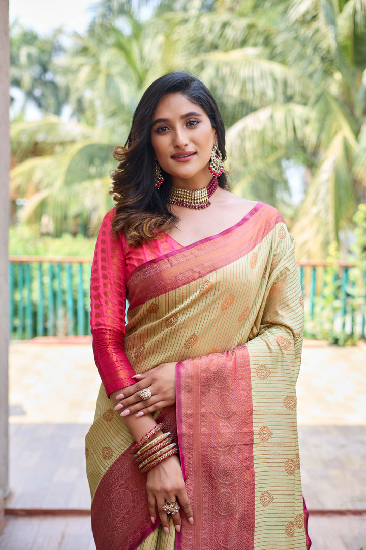 Caramel cream kanchi silk saree - PAHRAVA