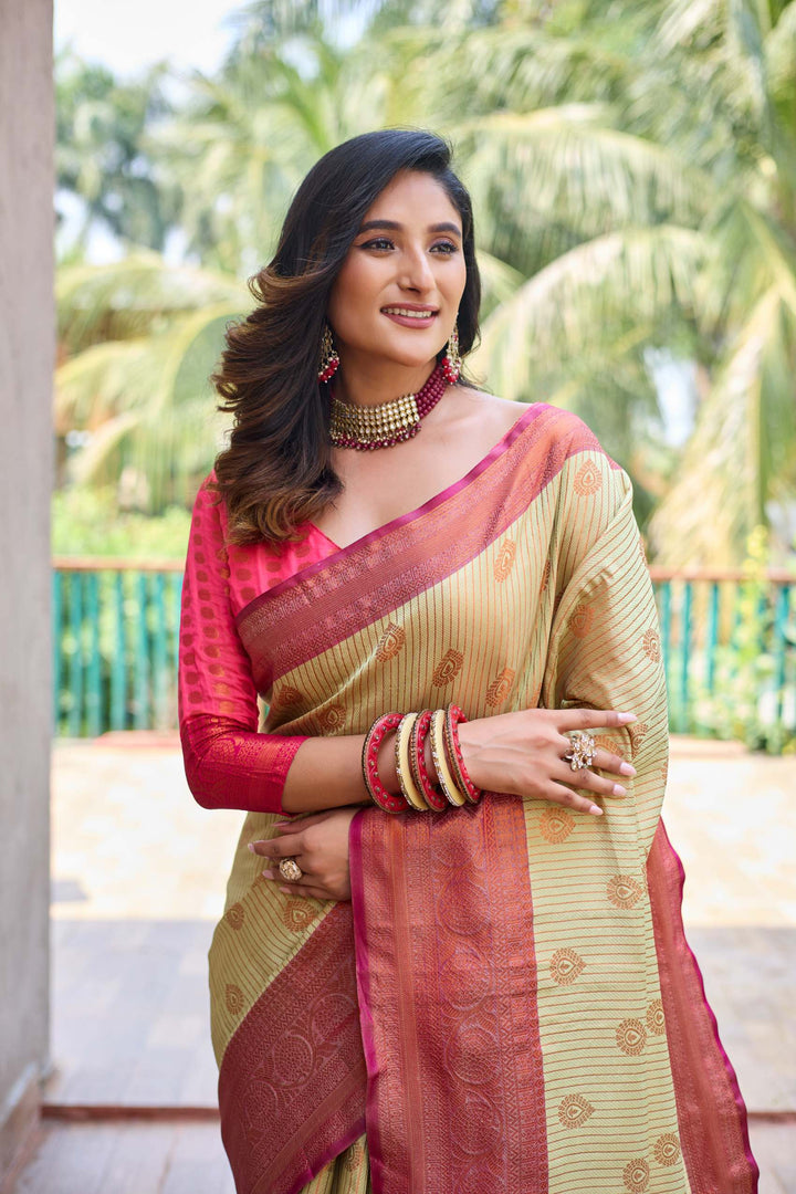 Caramel cream kanchi silk saree - PAHRAVA