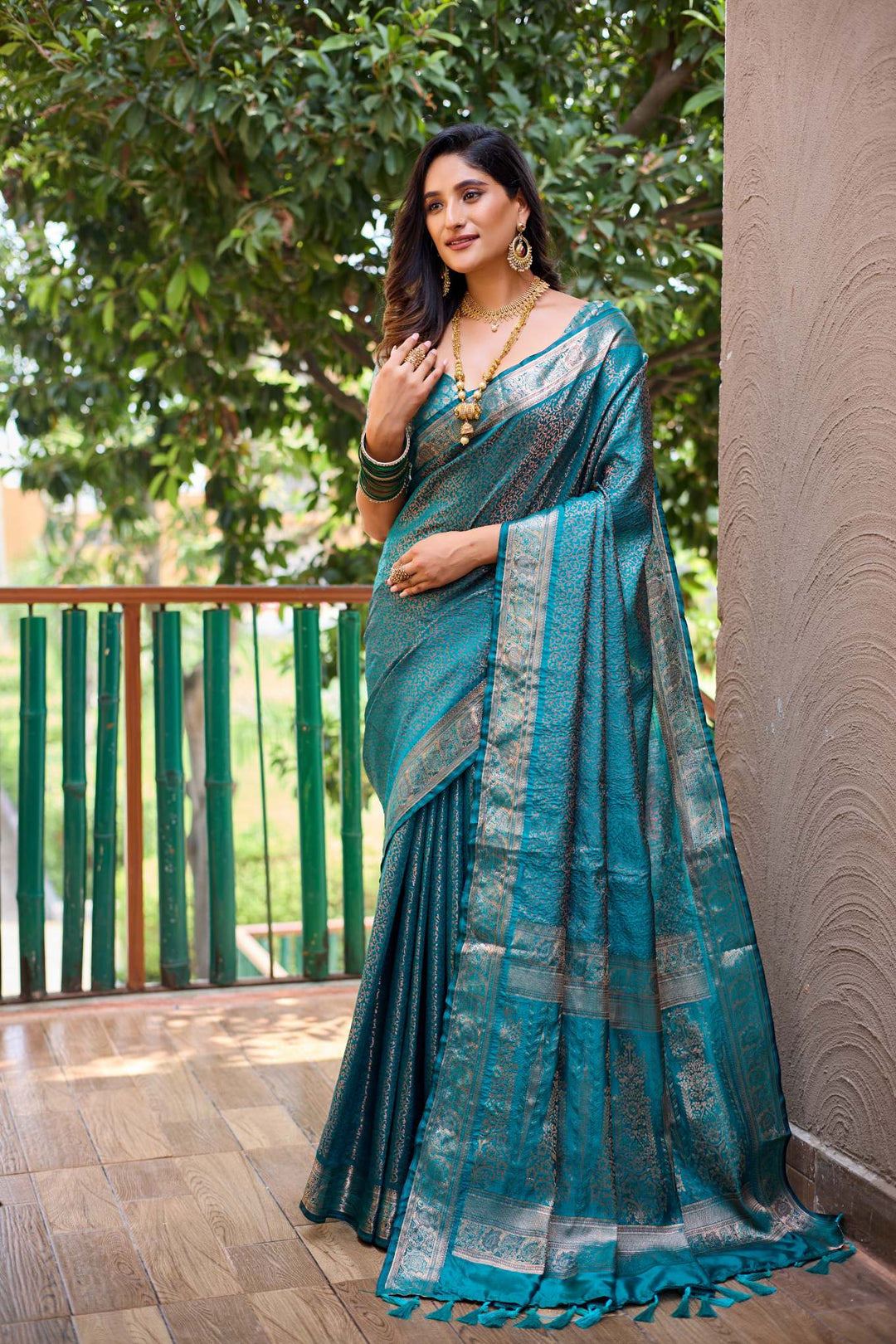 Teal Blue Soft Kubera Dharmavaram Pattu Saree - PAHRAVA