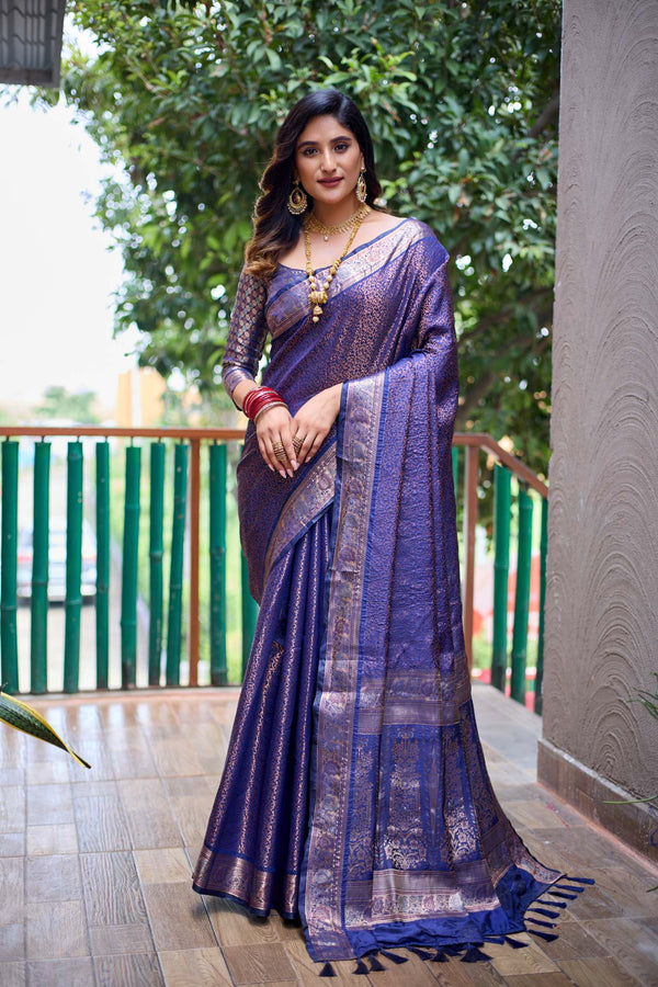 Rich Blue Soft Kubera Dharmavaram Pattu Saree - PAHRAVA