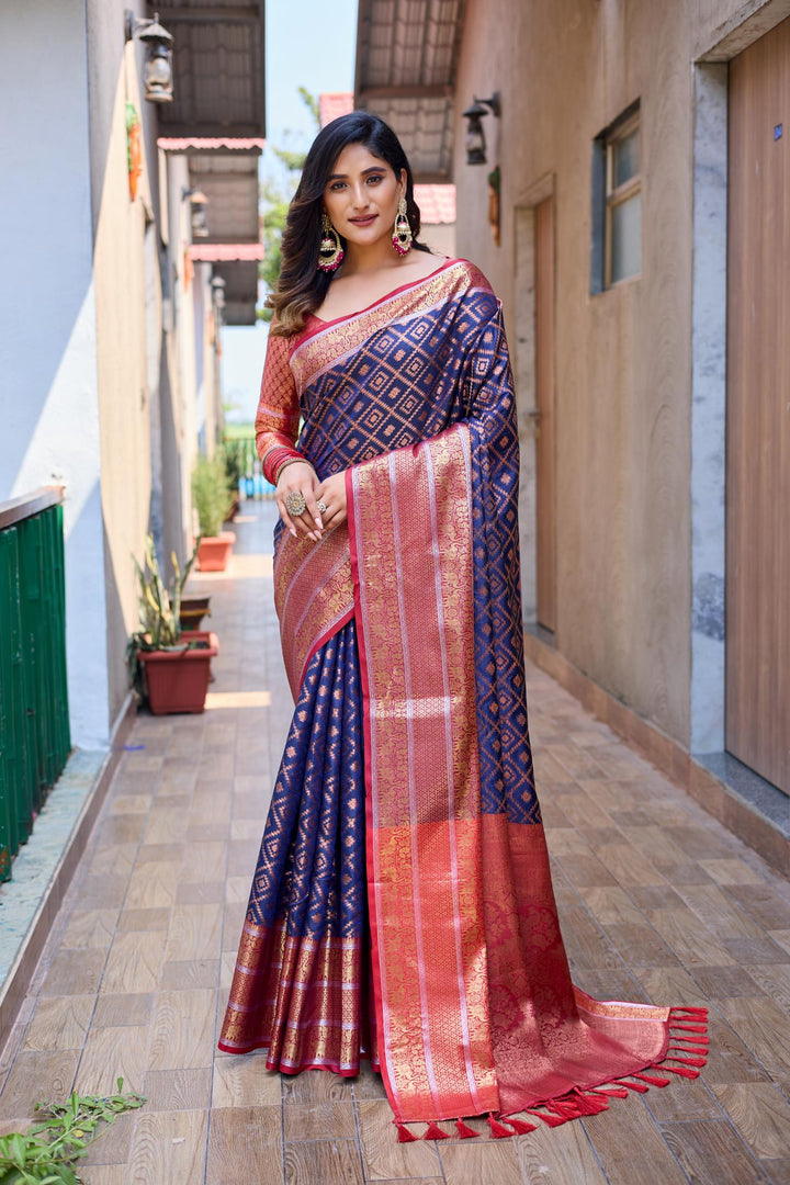 Indigo blue banarasi handloom soft silk saree - PAHRAVA