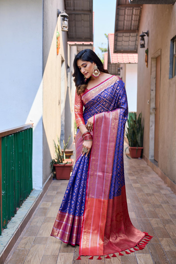 Royal blue banarasi handloom soft silk saree - PAHRAVA