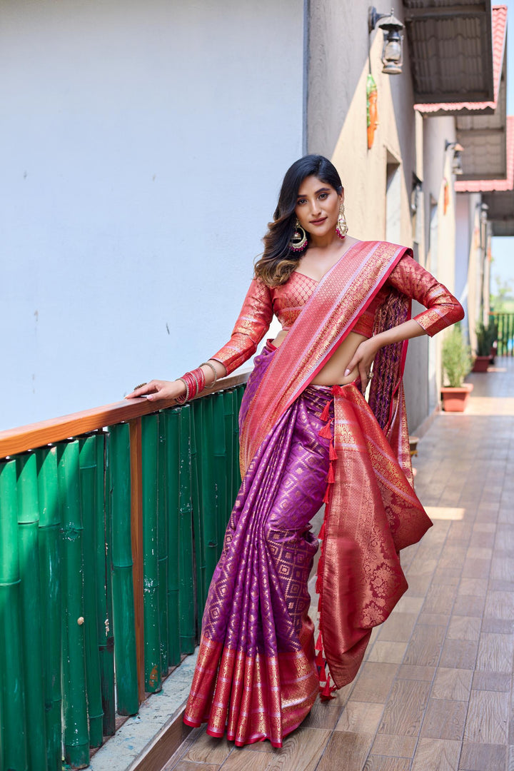 Violet banarasi handloom soft silk saree - PAHRAVA